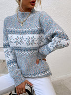 Tamsin | Women's Snowflake Fair Isle Mock-Neck Relaxed-Fit Christmas Jumper