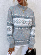 Tamsin | Women's Snowflake Fair Isle Mock-Neck Relaxed-Fit Christmas Jumper