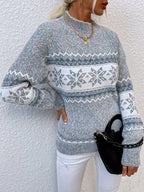 Tamsin | Women's Snowflake Fair Isle Mock-Neck Relaxed-Fit Christmas Jumper