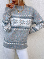 Tamsin | Women's Snowflake Fair Isle Mock-Neck Relaxed-Fit Christmas Jumper