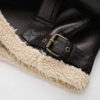 Freya | Women's Vegan Leather Shearling-Trim Buckle-Strap Zip-Up Winter Aviator Jacket