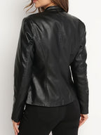 Sloane | Women's Vegan Leather Stand-Collar Zip-Front Fitted Moto Jacket