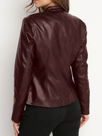 Sienna | Women's Vegan Leather Zip-Front Stand-Collar Fitted Moto Jacket