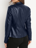 Sienna | Women's Vegan Leather Zip-Front Stand-Collar Fitted Moto Jacket